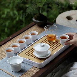 Teaware Sets Travel Tea Set Gift Home Office Simple White Porcelain Cover Bowl Cup Portable Complete Dry Tray