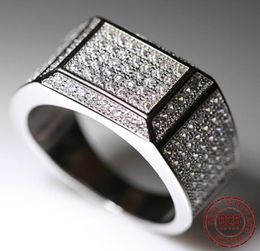 Full CZ Diamond Genuine 925 Pure Sterling Silver men Rings for Male Wedding Engagement Bands Fine Jewelry Whole Ring M0358994386