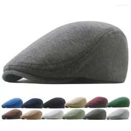 Berets 56-61cm British Style Beret Caps For Men Autumn Winter Retro Flat Driver Solid Colour Casual Elastic Sboy Peaked Cap