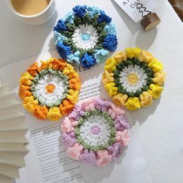 Table Mats 1PC Crochet Coasters Insulation Mat 12cm Handmade Knit Flower Reusable Mug Pad Decoration Accessories Gifts
