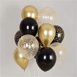 Party Decoration 16pcs 12in Black Gold And Platinum Themed Polka Dot Birthday Graduation Season Latex Ball