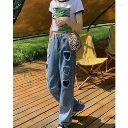 Women's Jeans Frayed Y2K Women High Waist Harajuku Casual Straight Trousers 2024 Vintage Loose Wide Leg Pants Female Large Size