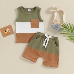 Set di abbigliamento 0-36 mesi outfit estivi per bambini con canotte tascate tasche a contrasto senza maniche + pantaloncini set da ragazzi