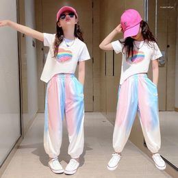 Clothing Sets Girls Set 2024 Summer Clothes Cute Love Short Sleeve T-Shirt & Gradual Pants 2PCS Outfits For Kids Children Suits