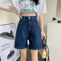 Summer Denim Shorts For Women Korean High Waisted Wide Leg Streetwear Blue Loose Casual Female 240510