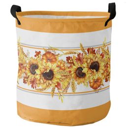 Laundry Bags Autumn Sunflower Pumpkin Foldable Basket Large Capacity Hamper Clothes Storage Organiser Kid Toy Bag