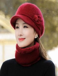 Berets Women Casual Winter Hat With Brim Outdoor Keep Warm Suit Scarf And Gloves Set For Female Street Thick Knitted Bucket1988993