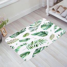 Carpets Tropical Leaves Palm Tree Green Plant White Floor Mat Kitchen Bedroom Decor Carpet Home Entrance Doormat Bathroom Door Foot Rug