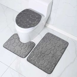 Carpet Toilet seat cover 3-piece set bathroom mat floor carpet home anti slip absorbent door pebble decoration H240514