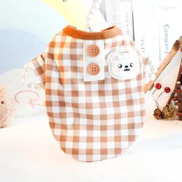 Dog Apparel Button Plaid Hoodie Clothes Cartoon Bear Base Shirt Small Dogs Clothing Cat Spring Autumn Korean Fashion Girl Pet Products