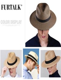 FURTALK Summer for Women Men Panama Straw Hats Travel Beach Sun Wide Brim Fedora Jazz Hat Y2007164523542