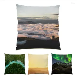 Pillow Cover 45x45 Nature Landscape Pillowcase Beautiful Polyester Linen Sofa For Living Room Velvet Chair Home Decor E1004