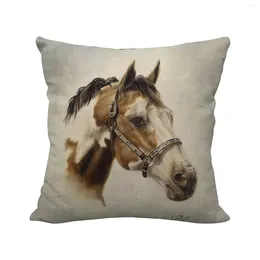 Pillow Vintage Horse Head Linen Home Soft Decoration Sofa Cover Throw