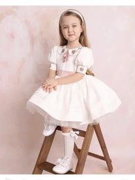 1-12Y baby girl summer hand embroidered white dress used for birthday wedding baptism Eid al Fitr leisure 240514