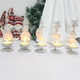Candle Holders Metal Holder Santa Claus Snowman Dining Table Decoration Tealight Stand Desktop Home Decor Christmas Candlestick