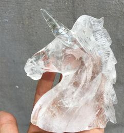 1pc Manual carving Natural clear white quartz unicorn skull crystal healing for home decoration stone skull4343549