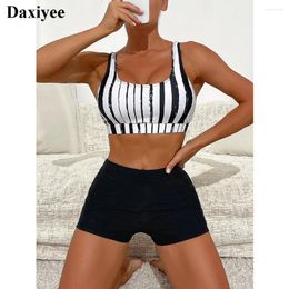 Women's Swimwear Striped Print Bikinis Set U Neck High Waist Women Swimsuit Flat Angle Bathing Suit Biquini Summer Beach Sports Surfing