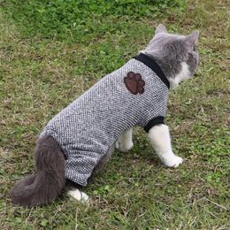 Cat Costumes Pet Clothes Fashion Breathable Soft Grey Threaded Dog Pyjamas Round Collar Knitting Costume All Seasons Suit