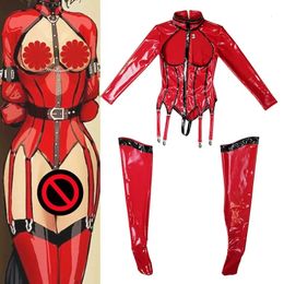 Sexy Love Comic Role Playing Set Wetlook Womens Shining Patent Leather Set Exposed Tight Clothing Exotic Party Nightclub Clothing Customization 240430