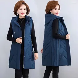 Women's Vests Winter Middle-aged Mother Down Cotton Vest Jacket Women Thick Parka Hooded Sleeveless Coat Female Long Waistcoat 5XL 6XL