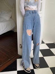 Women's Jeans Women High Waist Hole Denim Pants Fashion Sweet Female Thin Korean Baggy Hollow Out Slit Wide Leg