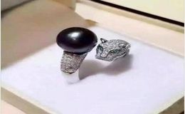 Natural Tahitian Pearl Rings Leopard 10mm Seawater Black Pearl Ring AboveAbsolute Mother shell Pearl Ring2913065