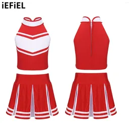 Clothing Sets Kids Girls Cheering Team Dance Outfit Sleeveless Zippered Tops With Pleated Skirt Set For School Stage Performance Cosplay
