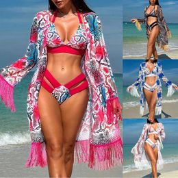 Women's Swimwear Fresh Beach Sun Chiffon Cover Ladies Fashion Leaf Top Print Swimwears Tankinis Set Womens Bathing Suits Bikini