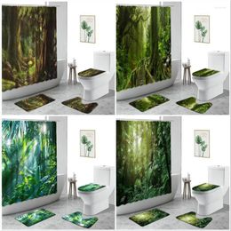 Shower Curtains Summer Forest Natural Landscape Curtain Green Jungle Scenery Bathroom Decor Set Waterproof Bath Non-Slip Carpet