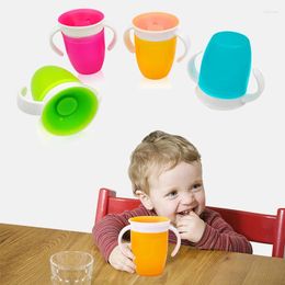 Cups Saucers 360° Drop-proof And Leak-proof Children's Bottle Rotating Baby Learning To Drink Water Plastic Cup Double Handle Flip Cover