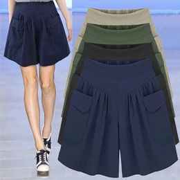 Summer Streetwear Wide Leg Shorts for Women Casual Sports Loose Short Pants with Pocket Korean Style Elastic High Waist 240510