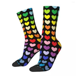 Women Socks Rainbow Stockings Female Colourful Hearts Print Soft Breathable Funny Winter Cycling Non Slip Design Gift