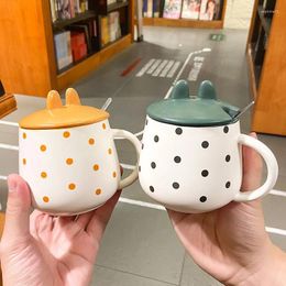 Mugs 2024 Polka Dot Ceramic Mug 350ml Candy Colour Tea Milk Coffee Cup Office Home Drinkware Microwave Oven Couple Handgrip