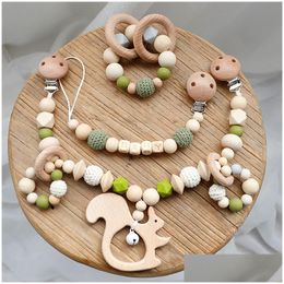 Mobiles Baby Toys Sile Beads Teethers Wooden Rings Handmade Bracelet Pacifier Chain Clips Teething Pram Stroller Bell Products Drop De Ot13V