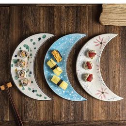 Plates 12 Inch Creative Net Red Ceramic Japanese-style Plate Sushi Moon Sashimi Tableware Household Art Simple Kitchen Supplies