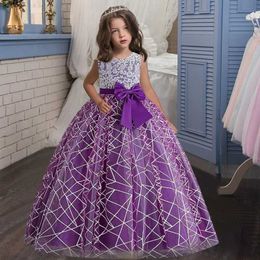 Girl's Dresses New wedding dress party flower children walk show and floor length dress 4-12T girls graduation banquet embroidered sequin dres Y240514