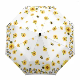 Umbrellas Summer Sunflower Bee Automatic Umbrella Travel Folding Portable Parasol Windproof