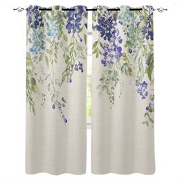 Curtain Hand-Painted Flower Plant Wisteria Window Living Room Kitchen Panel Blackout Curtains For Bedroom