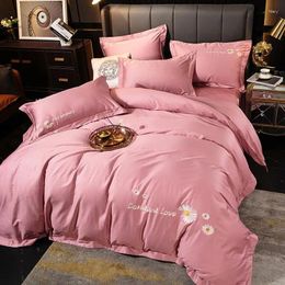 Bedding Sets 30 Cotton Set Embroidered Flower Pastoral Style Duvet Cover Bed Linen Pillowcases Fitted Sheet Flat Sheetl