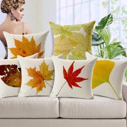 Pillow Colour Leaf Maple Plant Thick Linen Swan Pillowcase Car Office Green Sofa