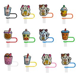 Other Table Decoration Accessories Cartoon Milk Tea Cup 8 St Er For Cups Reusable Drinking Tips Compatible With 6-8Mm Sts Topper Lid A Otvtg