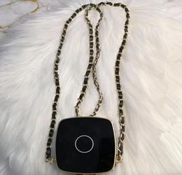 party gift doubleC Fashion earphone Organization metal bin with chain as necklace classic Earphones Charging cover powder compact6638745