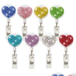 Party Favour Diamond Heart Retractable Badge Holder 360 Rotation Wedding Office Work Card Buckle Drop Delivery Home Garden Festive Su Dhhmb