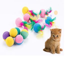 pet cat kitten toys playing toys foam latex balls withe feather 20pcslot4174704