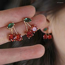 Stud Earrings Red Zircons Cherry Women's Small Exquisite Green Zircon Leaf Earring Banquet Valentine's Day Fashion Jewellery Gifts