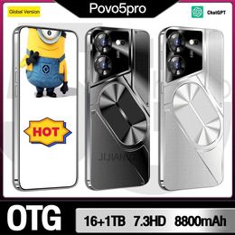 Global English 2024 Android Phone Smartphone Povo5pro 7.3-inch Screen 8800mAh Battery Dual SIM Large Battery Support Dual OTG 72MP+108MP Cameras Phone Card 267