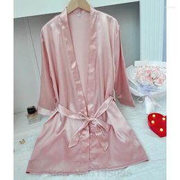 Home Clothing Solid Colour Bathrobe Kimono Gown Sleepwear Pink Lace Up Cardigan Wedding Bride Bridesmaid Morning Robe Sexy Lingeries For