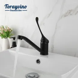 Bathroom Sink Faucets Torayvino Basin Faucet Modern Style Matte Black Single Hole Handle Deck Mounted Cold Water Mixer Taps