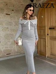 Work Dresses TRAFZA Spring Elegant Women's One-shoulder Knitted Zipper Cardigan Short Top 2-piece Set High Waist Slim A-Line Skirt