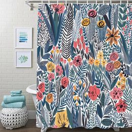 Shower Curtains Tropical Green Plant Leaves Curtain Retro Cartoon Flower Bathroom Waterproof Polyester Home Decor Bathtub Screen